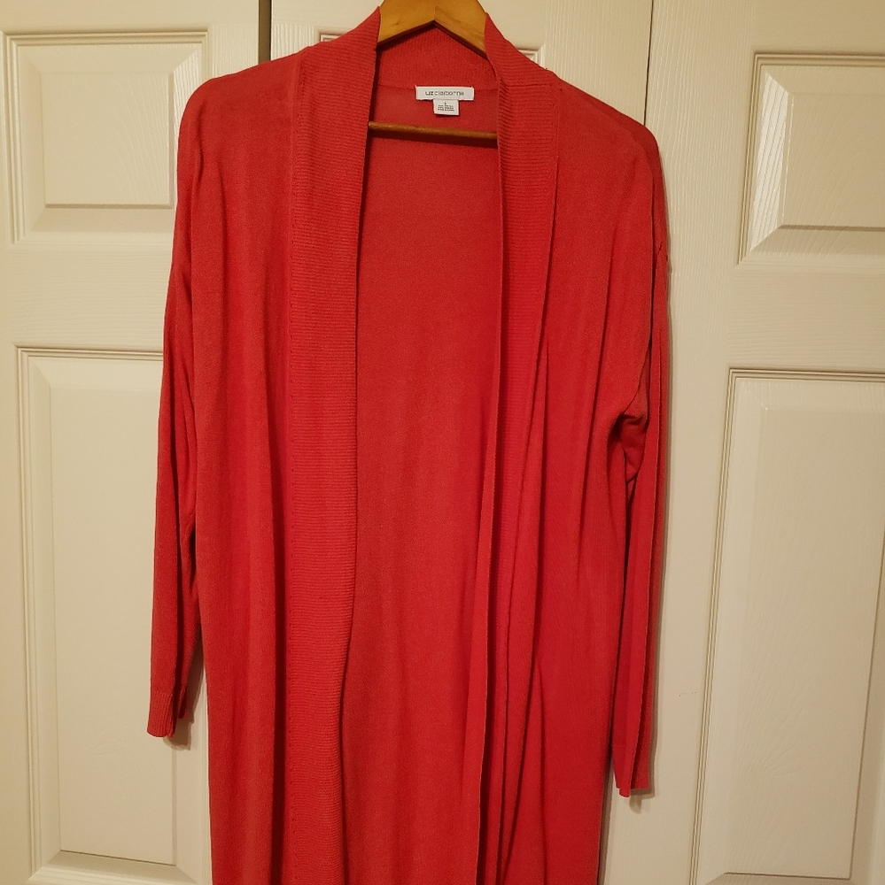 Red sweater duster cardigan Liz Claiborne L